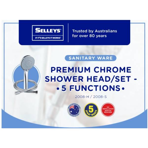 Selleys 2008 Premium Chrome Rust Resistant & Durable Shower Set/Shower Head (5 Functions)