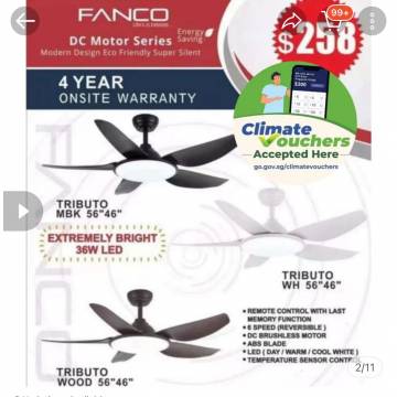 FANCO Tributo Extremely Bright 36 Watts LED Light 5 Blades DC Motor Series Ceiling Fan
