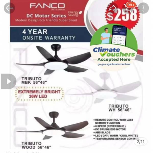 FANCO Tributo Extremely Bright 36 Watts LED Light 5 Blades DC Motor Series Ceiling Fan